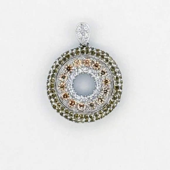 Brand New Sterling Silver 925 Round Pendant with White Crystals and Citrine Acce